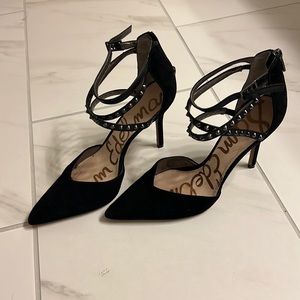 Black Sam Edelman Darla Studded Ankle Zip Suede Pump